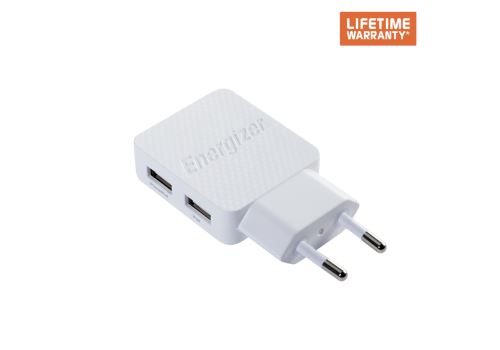 Sạc Energizer LW  3.4A 2USB kèm cáp Lightning màu trắng - AC2CEULLIM